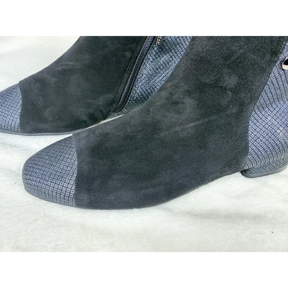 BeautiFeel Womens 37 Black Suede Metallic Ankle Boots Side Zip Low Heel Shoes